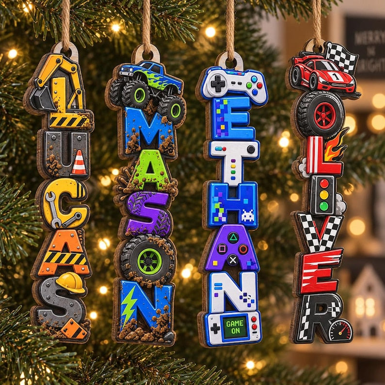 Personalized Boy Name Ornament, Custom Hobby Christmas Gift, Kids Name Keepsake