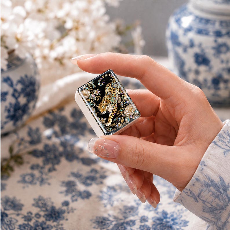 Luxury Leopard Floral Mahjong Tiles Set, 166 Acrylic American Mahjong Tiles, Chinoiserie Game Night Gift