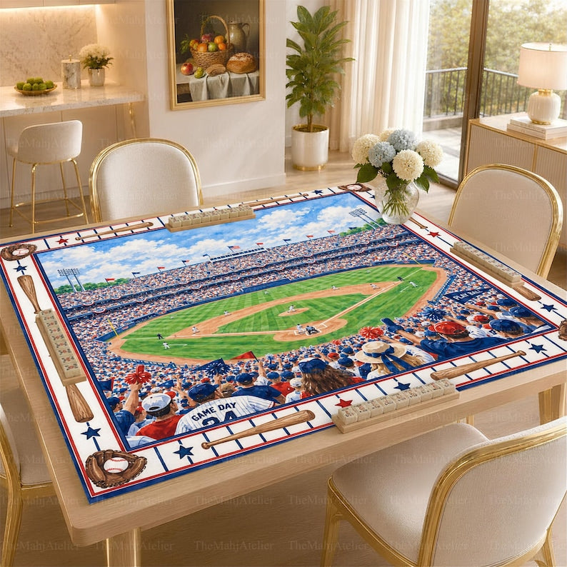Baseball Stadium Mahjong Mat, Game Day American Mahjong, Red White Blue Non Slip Game Mat