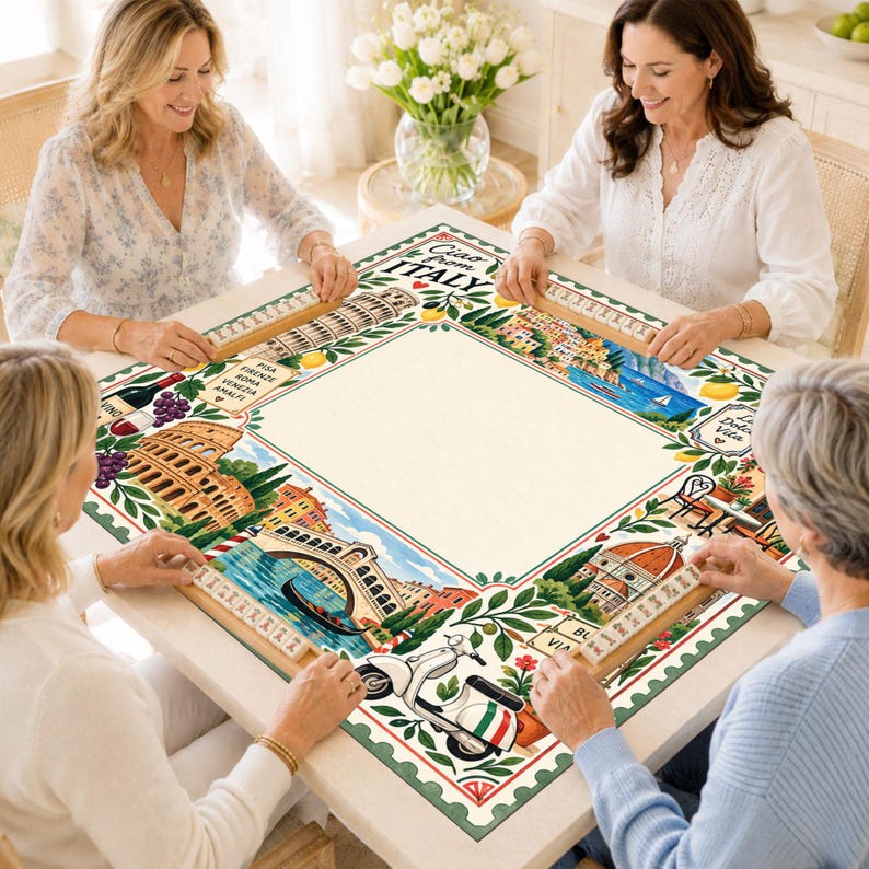 Personalized Italy Travel Mahjong Mat, Amalfi Coast Rome Venice Decor
