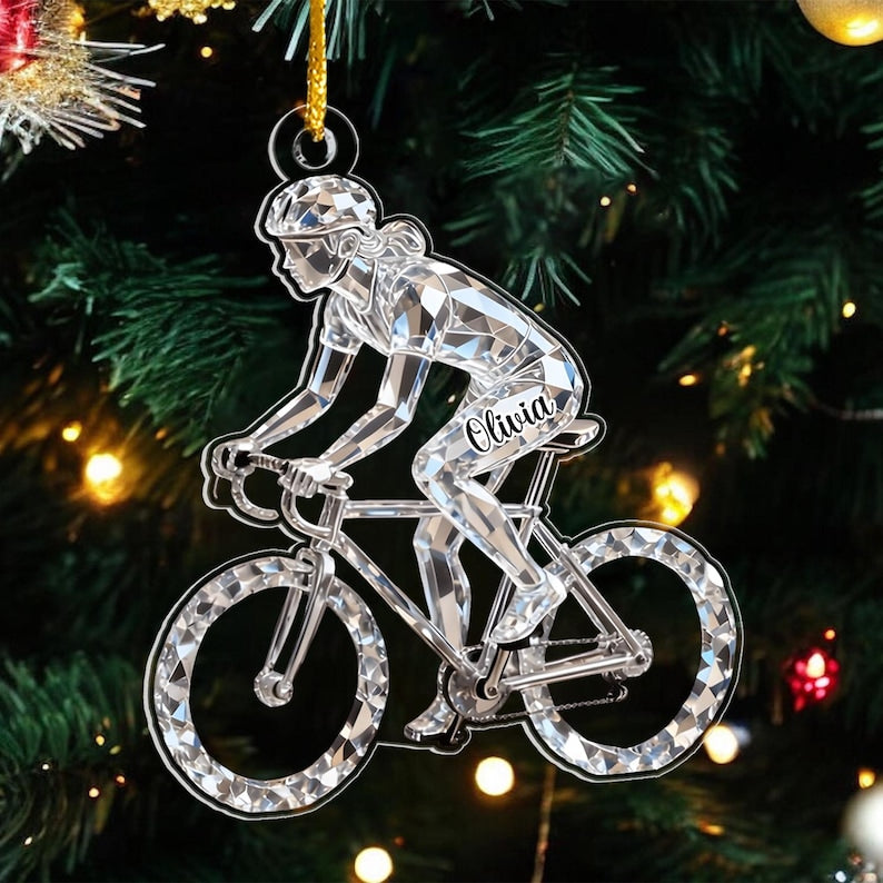 Bicycle Is My Happy Place, Personalized Bicycle Ornament, Custom Acrylic Keepsake, Cyclist Christmas Ornament