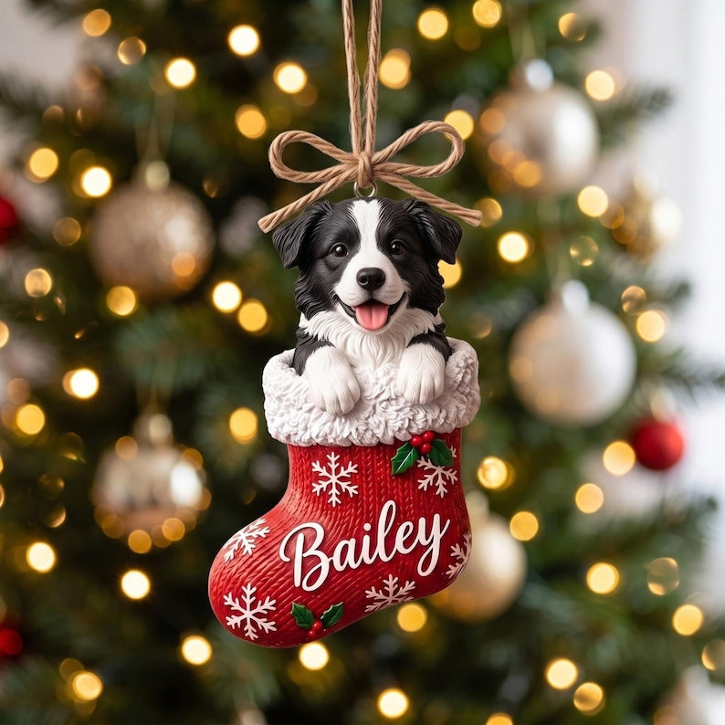 Personalized Pet Stocking Ornament, Custom Photo Dog Cat Ornaments, Christmas Tree Decor, Keepsake Gift for Pet Lovers