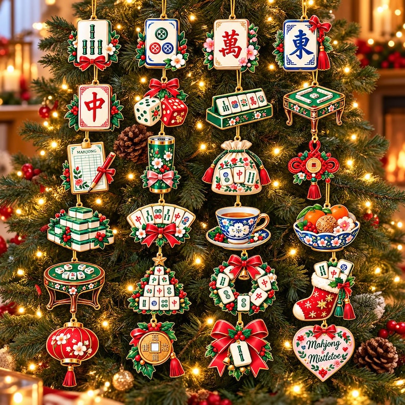 Mahjong Christmas Advent Calendar, 24 Mahjong Ornaments, Game Night Holiday Decor, Mahjong Lover Gift