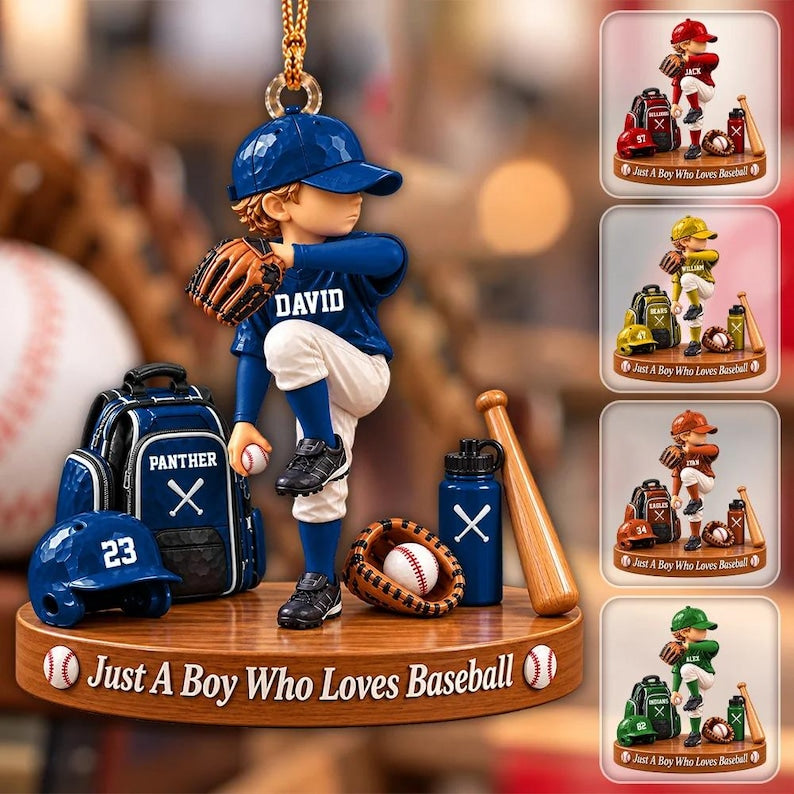 Just A Boy Who Loves Baseball, Personalized Baseball Ornament, Custom Name Gift For Baseball Players