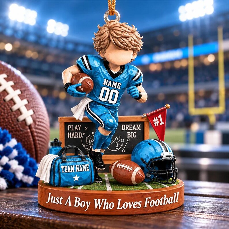 Personalized Just A Boy Who Loves Football Ornament, Custom Player Name & Number Gift, Christmas Keepsake