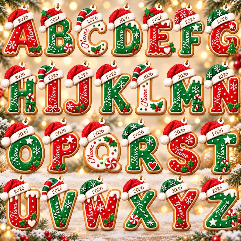 Personalized Christmas Ornament, Custom Name Initial Letter Ornament, 2026 Gingerbread Christmas Gift for Families