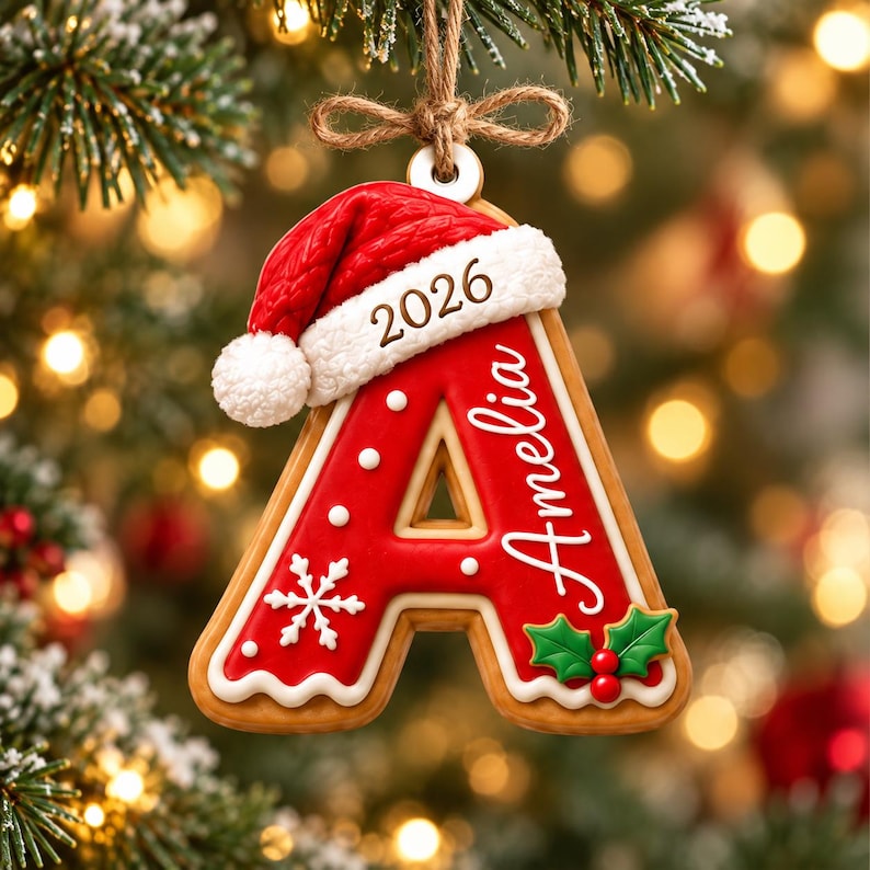 Personalized Christmas Ornament, Custom Name Initial Letter Ornament, 2026 Gingerbread Christmas Gift for Families