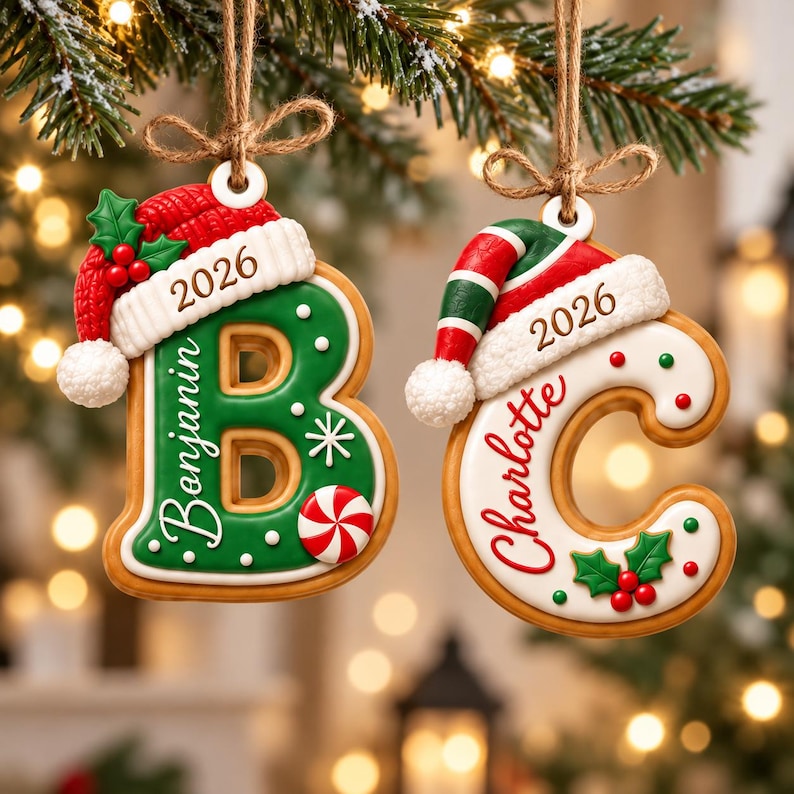 Personalized Christmas Ornament, Custom Name Initial Letter Ornament, 2026 Gingerbread Christmas Gift for Families