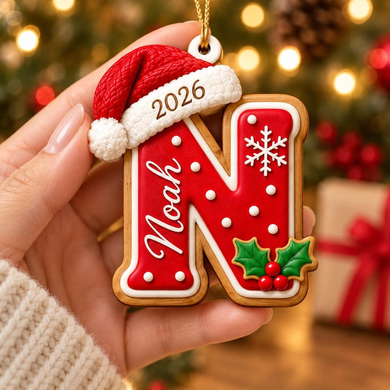 Personalized Christmas Ornament, Custom Name Initial Letter Ornament, 2026 Gingerbread Christmas Gift for Families