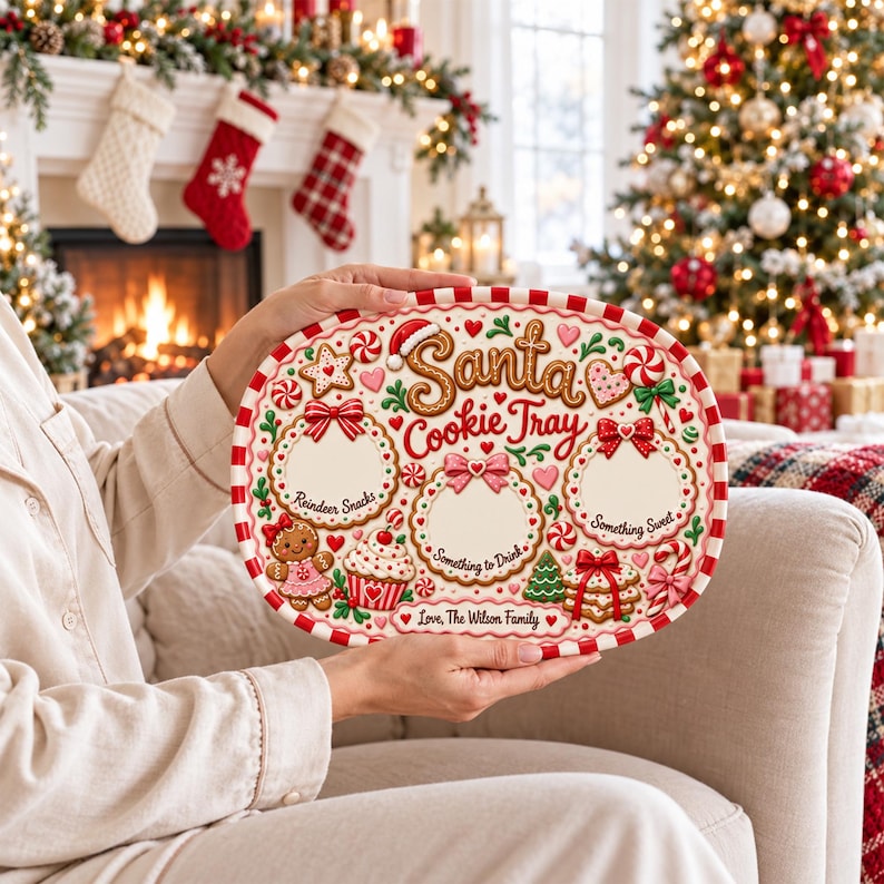 Personalized Santa Cookie Plate, Custom Christmas Eve Tray, Gingerbread Snack Platter, Holiday Family Keepsake