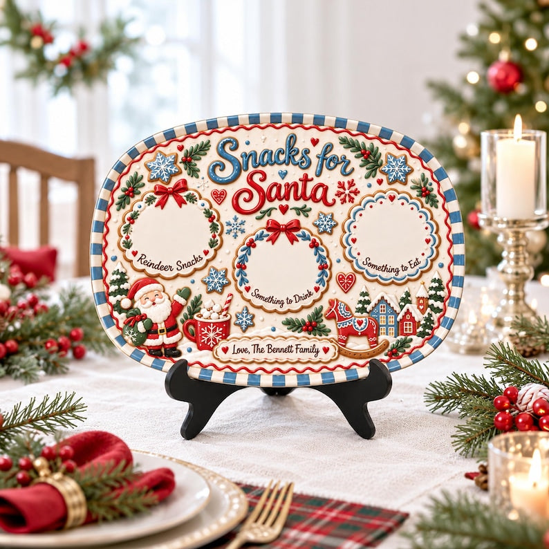 Personalized Santa Cookie Plate, Custom Christmas Eve Tray, Gingerbread Snack Platter, Holiday Family Keepsake