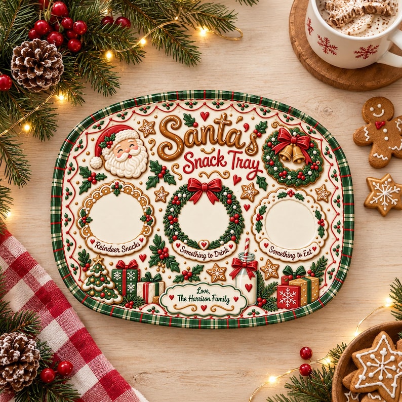 Personalized Santa Cookie Plate, Custom Christmas Eve Tray, Gingerbread Snack Platter, Holiday Family Keepsake