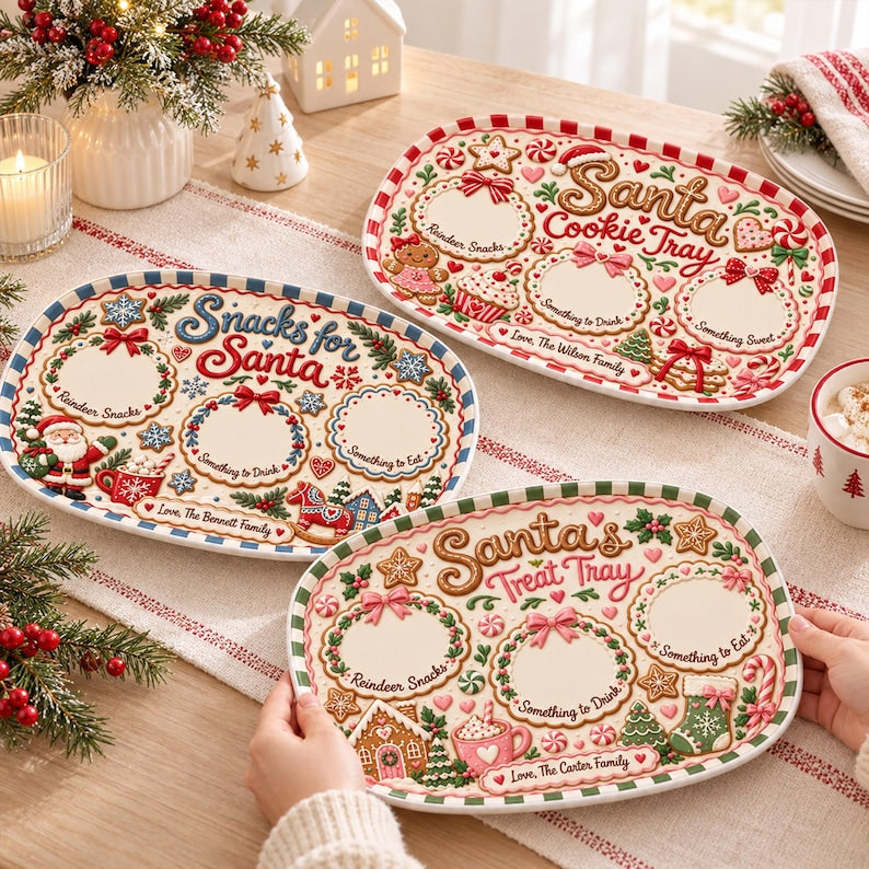 Personalized Santa Cookie Plate, Custom Christmas Eve Tray, Gingerbread Snack Platter, Holiday Family Keepsake