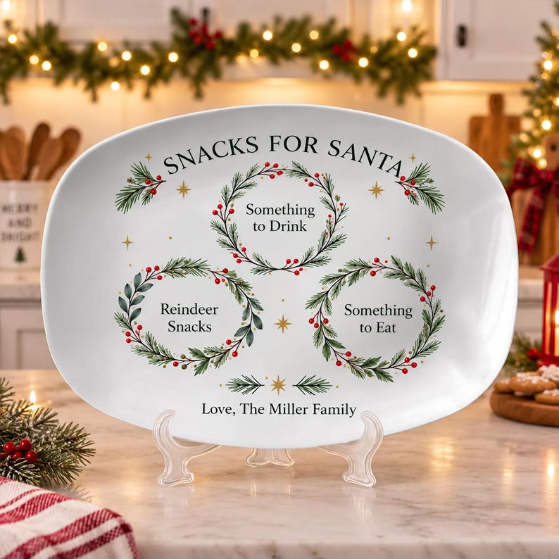 Personalized Christmas Platter, Santa Treat Tray with Custom Family Name