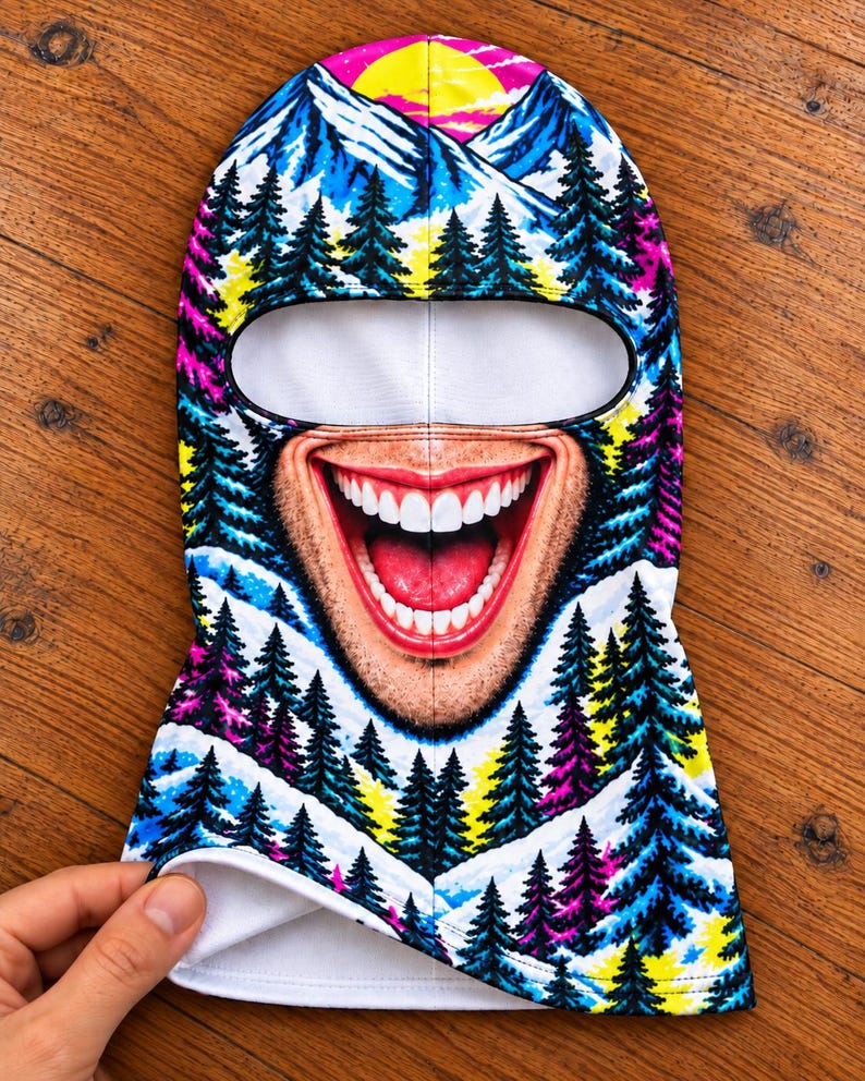 Funny Ski Balaclava, Novelty Face Mask for Snowboarding, Winter Helmet Accessory