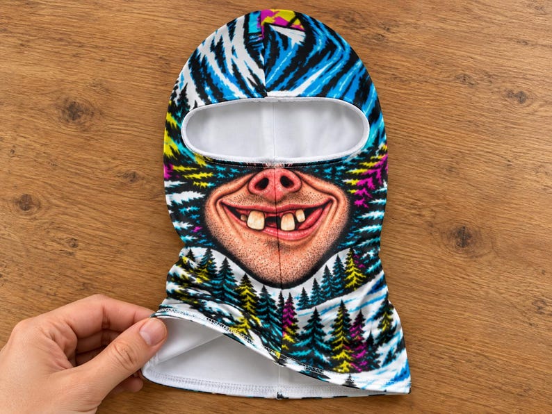 Funny Ski Balaclava, Novelty Face Mask for Snowboarding, Winter Helmet Accessory
