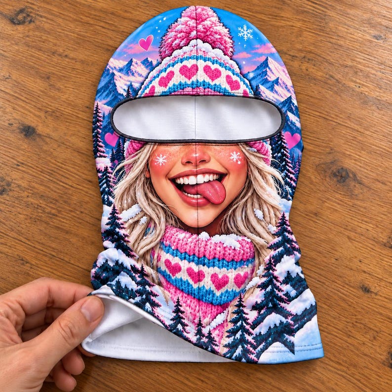 Funny Ski Balaclava, Novelty Face Mask for Snowboarding, Winter Helmet Accessory