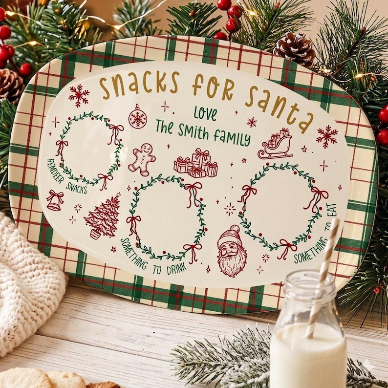 Personalized Santa Cookie Plate, Custom Christmas Eve Platter, Family Holiday Gift, Tray for Kids
