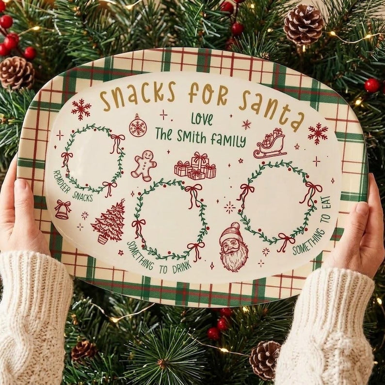 Personalized Santa Cookie Plate, Custom Christmas Eve Platter, Family Holiday Gift, Tray for Kids