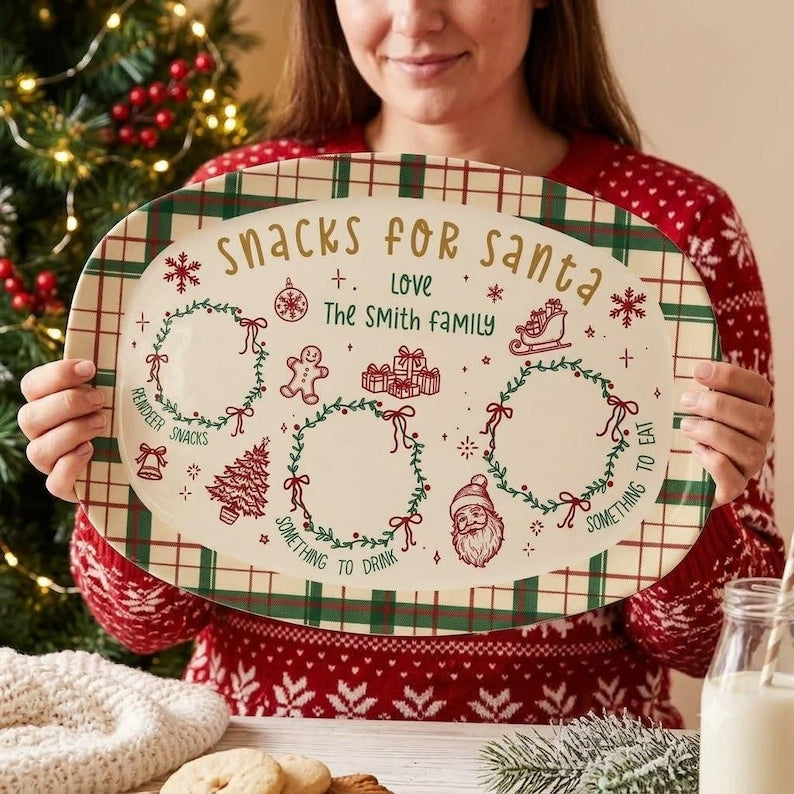 Personalized Santa Cookie Plate, Custom Christmas Eve Platter, Family Holiday Gift, Tray for Kids