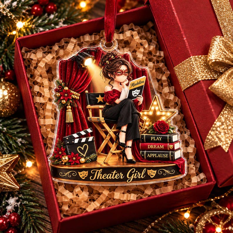 Personalized Theater Girl Acrylic Ornament, Custom Name Drama Christmas Ornament, Actress Gift, Broadway Theater Lover Gift