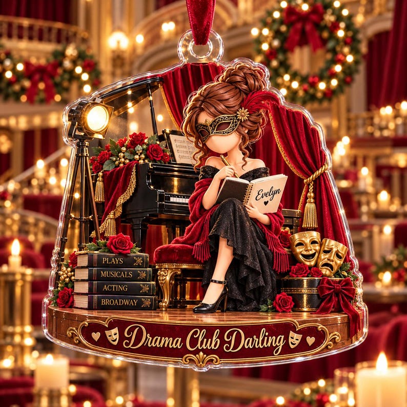 Personalized Theater Girl Acrylic Ornament, Custom Name Drama Christmas Ornament, Actress Gift, Broadway Theater Lover Gift