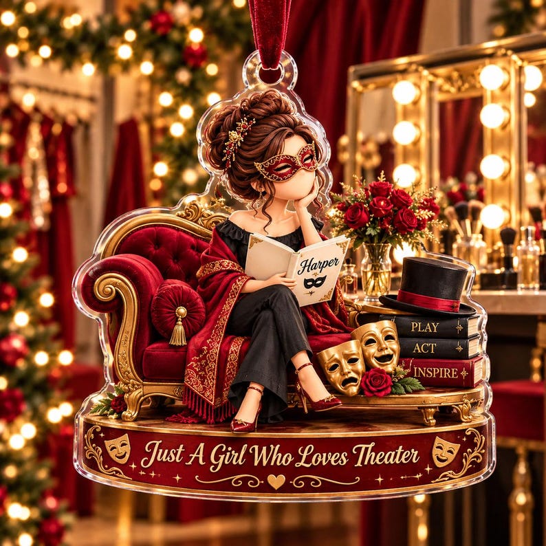 Personalized Theater Girl Acrylic Ornament, Custom Name Drama Christmas Ornament, Actress Gift, Broadway Theater Lover Gift