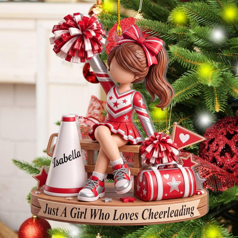 Personalized Cheerleading Acrylic Ornament, Custom Cheer Squad Gift for Girl, Cheerleader Christmas Keepsake, Cheer Mom Decor