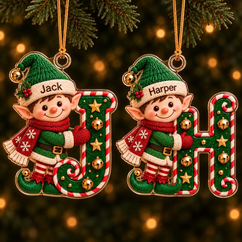 Personalized First Letter Ornament 2026, Snowman Christmas Initial Ornament, Santa Reindeer Gingerbread with Name and Letter Ornament