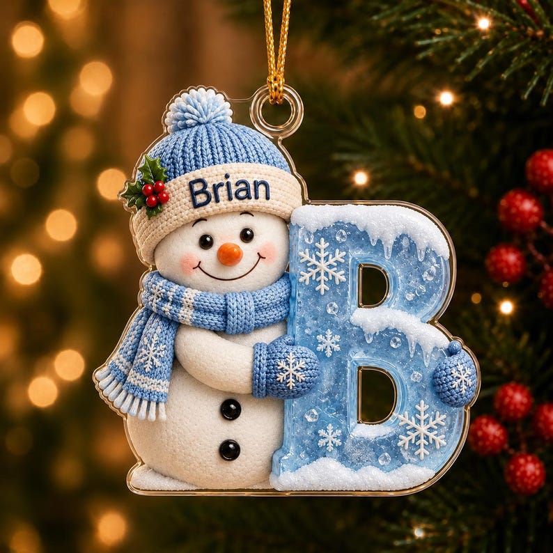 Personalized First Letter Ornament 2026, Snowman Christmas Initial Ornament, Santa Reindeer Gingerbread with Name and Letter Ornament
