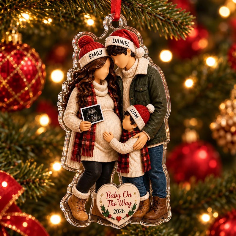 Personalized Baby On The Way Christmas Ornament, Pregnancy Announcement Family Ornament, Custom Expecting Parents Keepsake