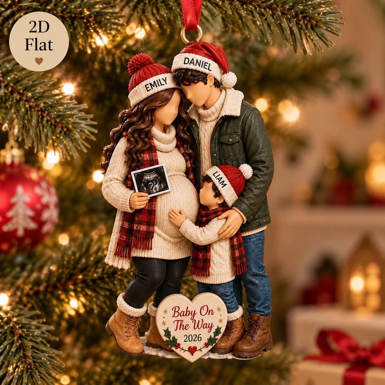 Personalized Baby On The Way Christmas Ornament, Pregnancy Announcement Family Ornament, Custom Expecting Parents Keepsake