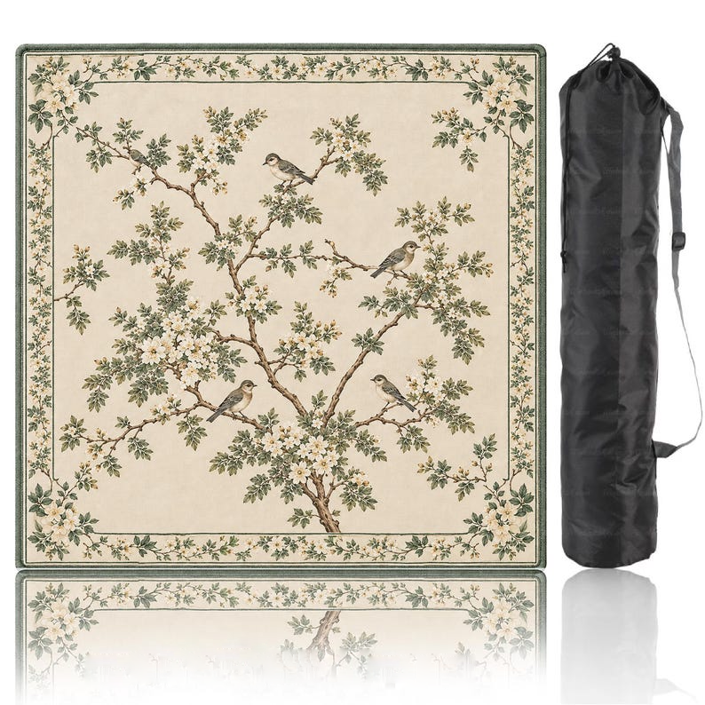 Vintage Bird Mahjong Mat, Sage Green Botanical Game Night Gift, American Mahjong Gift