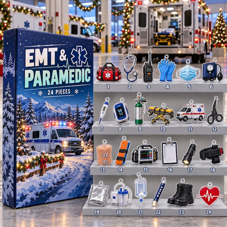 EMT & Paramedic Advent Calendar, 24 Acrylic Hanging Ornaments, Profession Christmas Countdown, Career Keepsake Gift