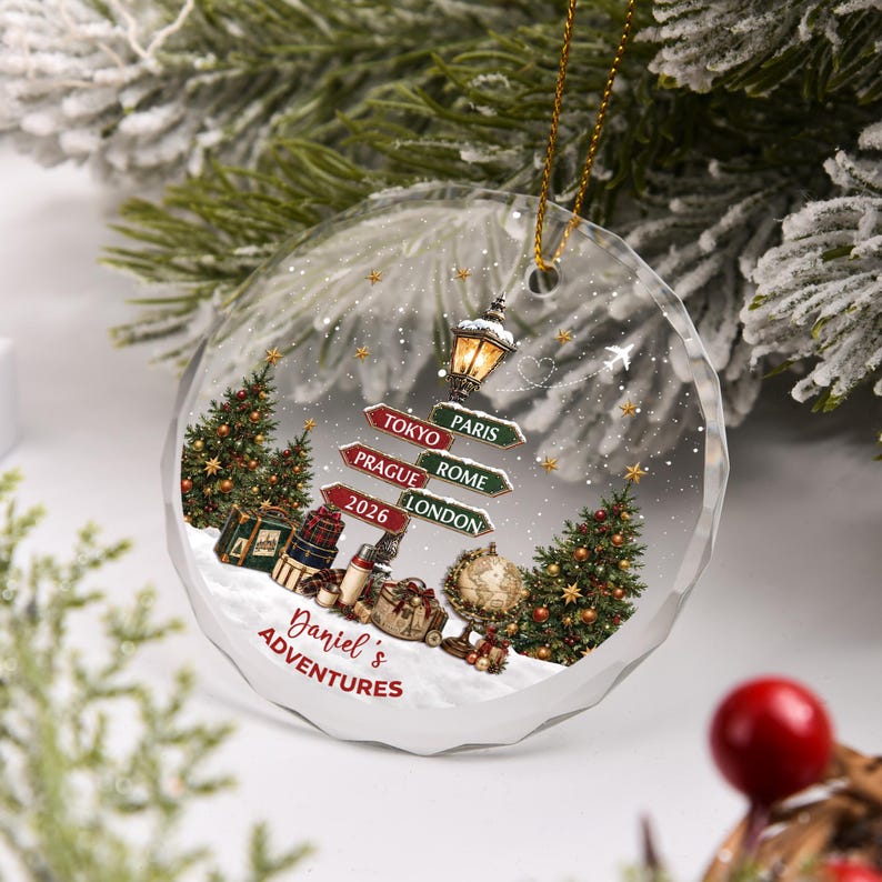Personalized Travel Christmas Ornament, Custom Name Adventure Keepsake 2026