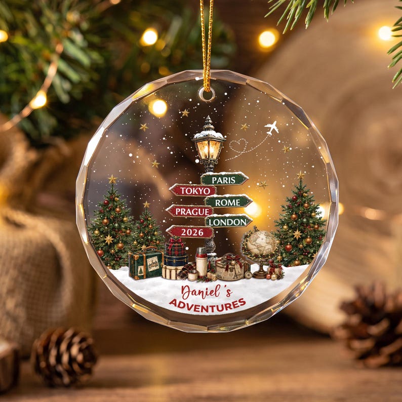 Personalized Travel Christmas Ornament, Custom Name Adventure Keepsake 2026