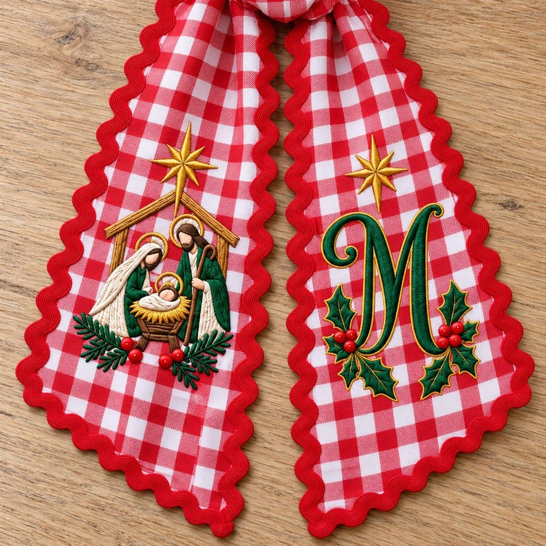 Personalized Christian Christmas Wreath Sash, Religious Wreath Sash With Monogram, Embroidered Front Door Decor