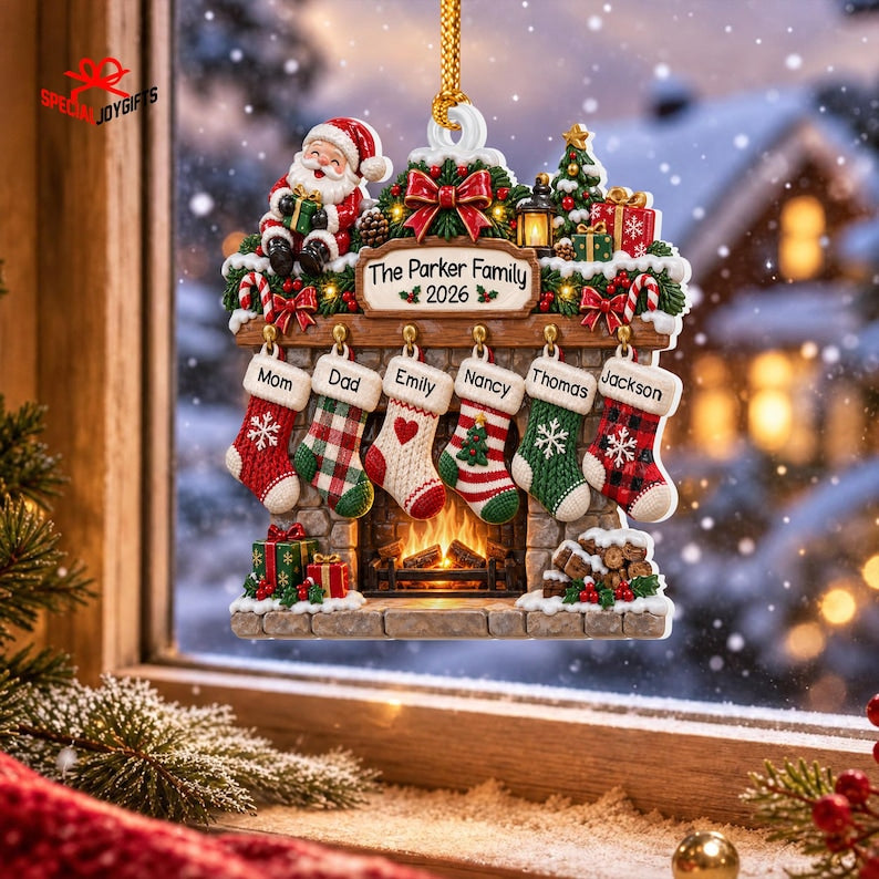 Personalized Family Christmas Ornament 2026, Stockings Christmas 3D Relief Ornament, Family Stocking Ornament With Names