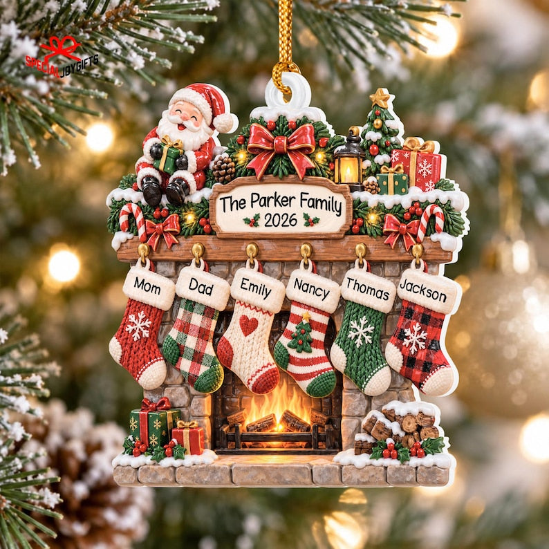 Personalized Family Christmas Ornament 2026, Stockings Christmas 3D Relief Ornament, Family Stocking Ornament With Names