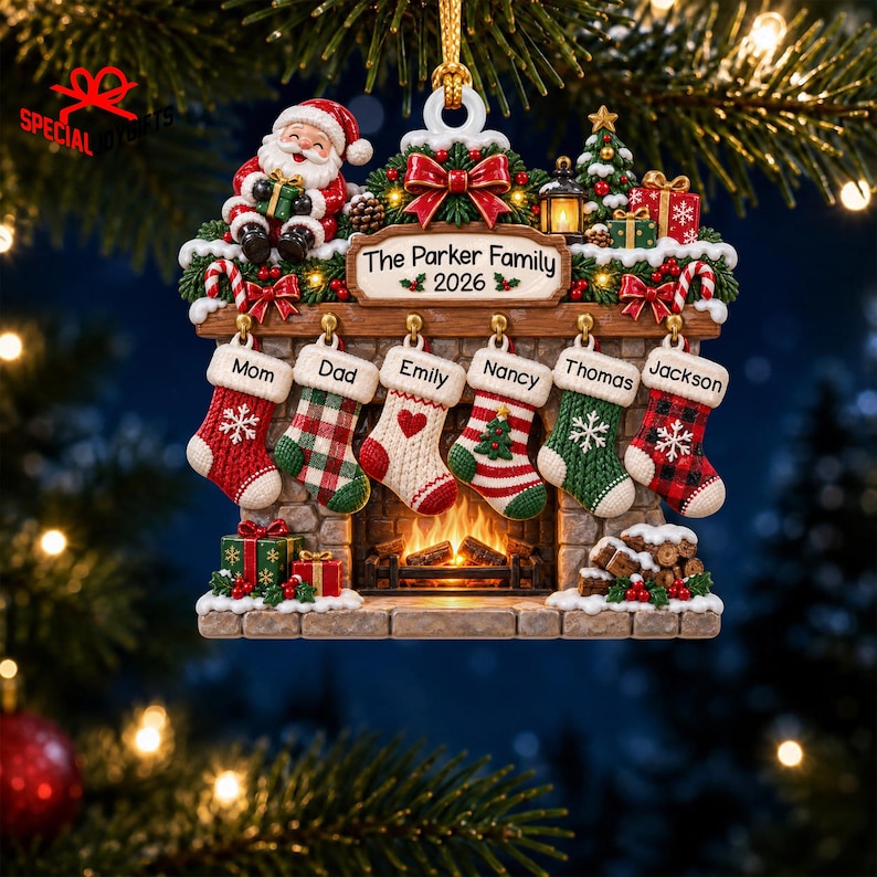 Personalized Family Christmas Ornament 2026, Stockings Christmas 3D Relief Ornament, Family Stocking Ornament With Names