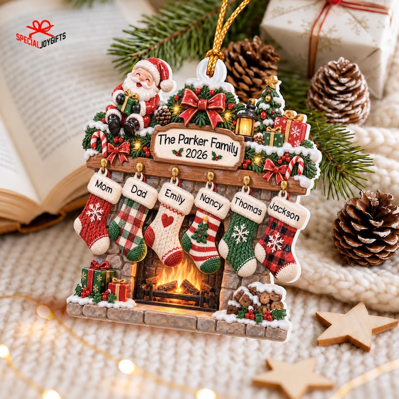 Personalized Family Christmas Ornament 2026, Stockings Christmas 3D Relief Ornament, Family Stocking Ornament With Names