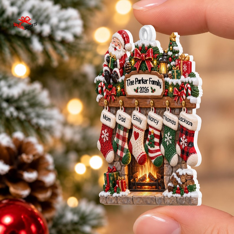 Personalized Family Christmas Ornament 2026, Stockings Christmas 3D Relief Ornament, Family Stocking Ornament With Names