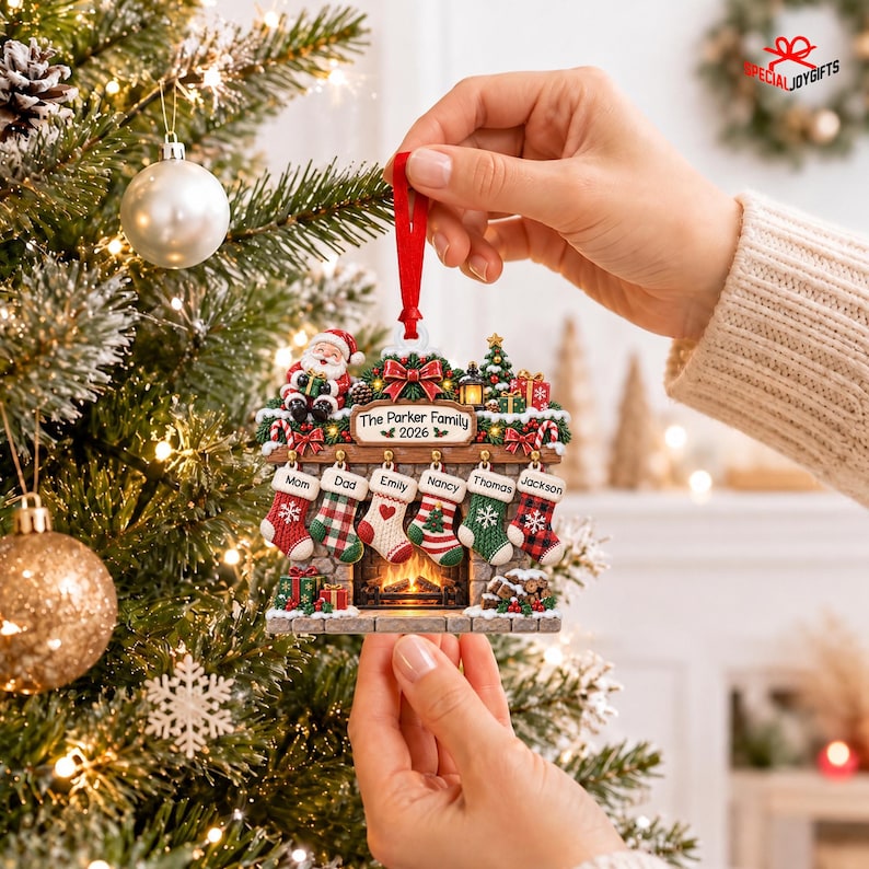 Personalized Family Christmas Ornament 2026, Stockings Christmas 3D Relief Ornament, Family Stocking Ornament With Names