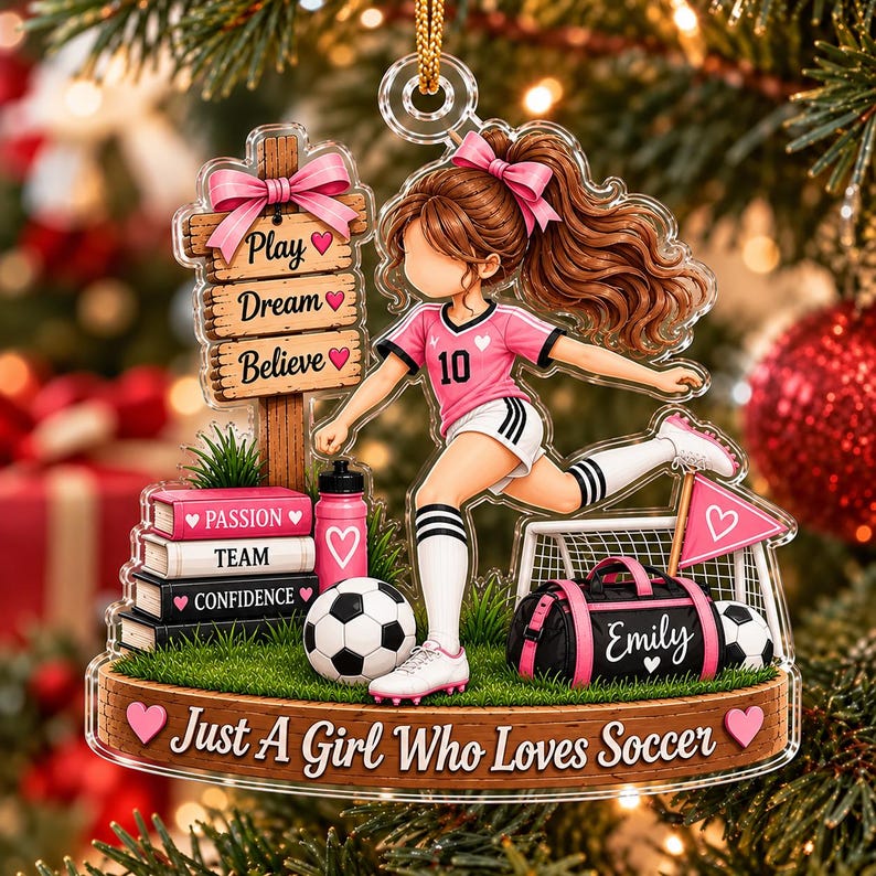 Personalized Soccer Girl Christmas Ornament, Custom Name Just A Girl Who Loves Soccer Acrylic Decor, Soccer Player Keepsake Gift