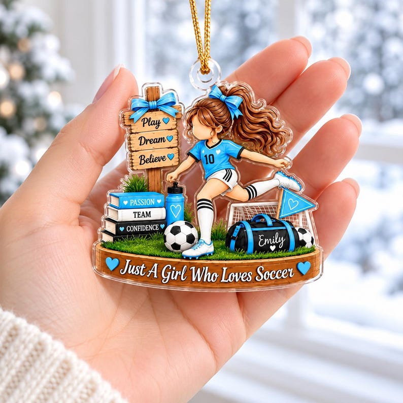 Personalized Soccer Girl Christmas Ornament, Custom Name Just A Girl Who Loves Soccer Acrylic Decor, Soccer Player Keepsake Gift
