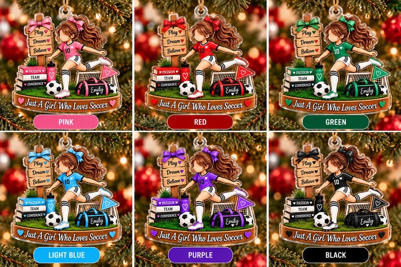 Personalized Soccer Girl Christmas Ornament, Custom Name Just A Girl Who Loves Soccer Acrylic Decor, Soccer Player Keepsake Gift
