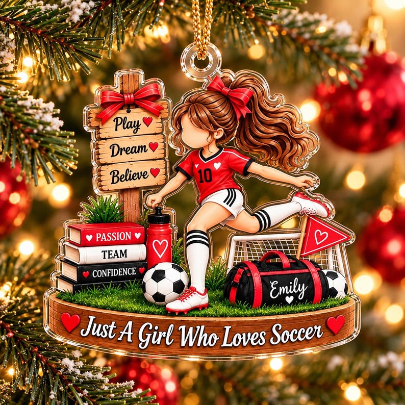 Personalized Soccer Girl Christmas Ornament, Custom Name Just A Girl Who Loves Soccer Acrylic Decor, Soccer Player Keepsake Gift