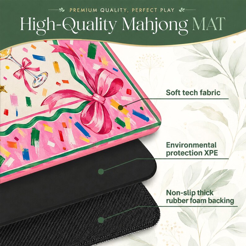 Personalized Coquette Champagne Mahjong Mat, Pink Bow Celebration Christmas Holiday Table Game Mat