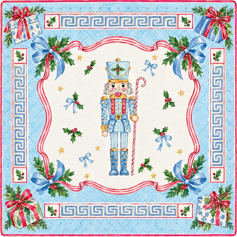 Personalized Nutcracker Blue Bow Mahjong Mat, Holiday Game Table Cover, Christmas Table Mat Gift