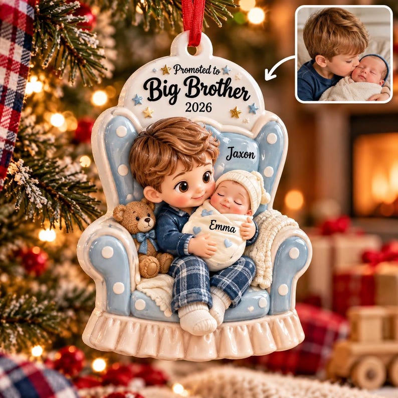 Personalized Big Brother 3D Relief Ornament, Custom Sibling Names Christmas Decor